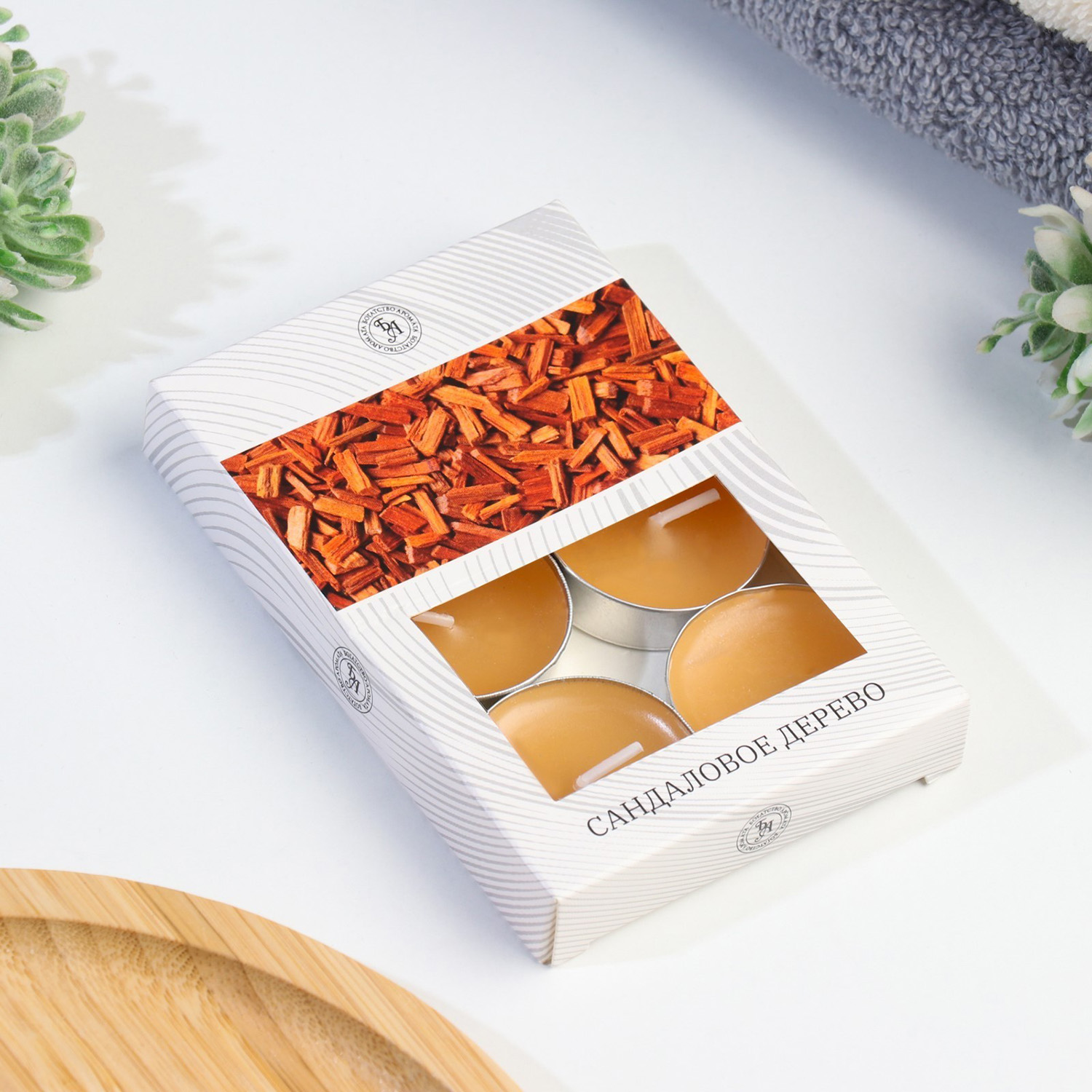 Набор свечей ароматических чайных «Сандаловое дерево», в подарочной коробке, 6 шт.