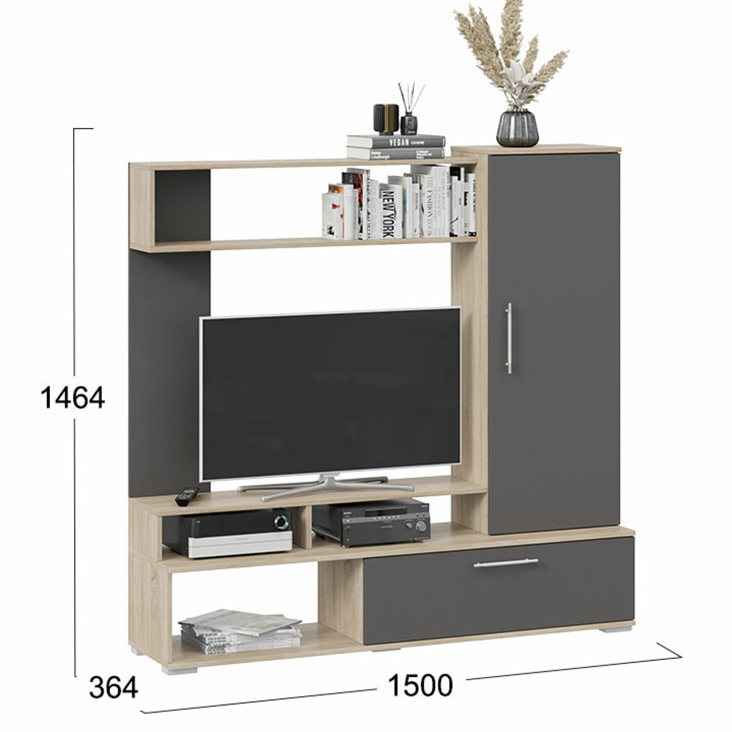 Набор мебели для общей комнаты Сиена Дуб Сонома/Графит Серый ТриЯ*1