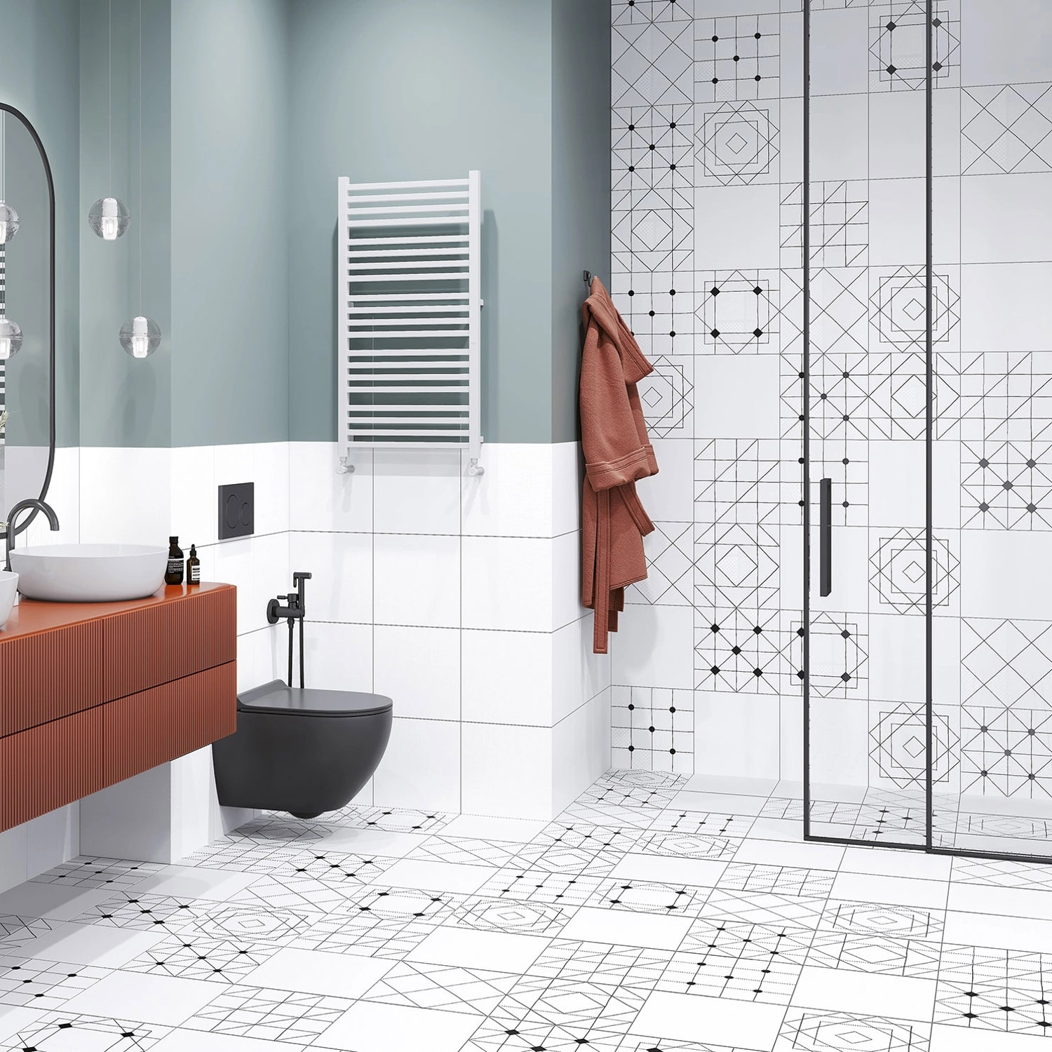 Керамогранит 1.35 м² LB Ceramics Домино 6032-0434-1001, 300x300х7 мм, черно-белый, геометрия