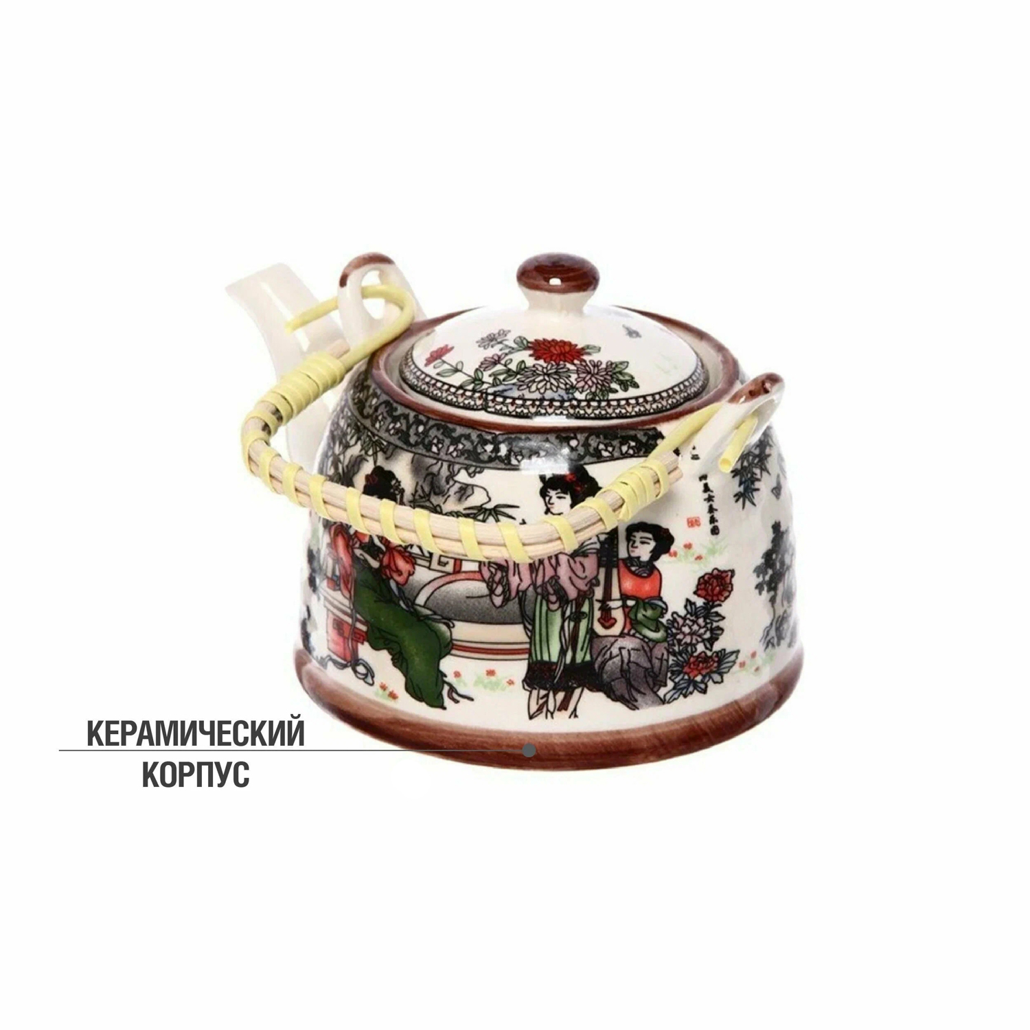 Чайник заварочный керамич. 700мл с тросник. ручкой, сито-вставка нерж. арт.TP-4 *1/12