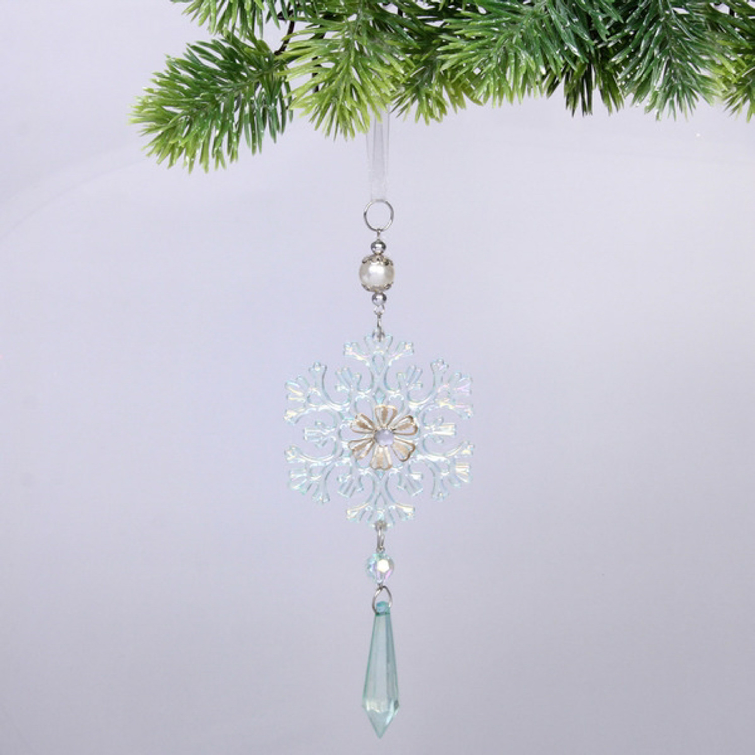 Подвеска "Ледяная снежинка" 8,5*20 см, Зелёный