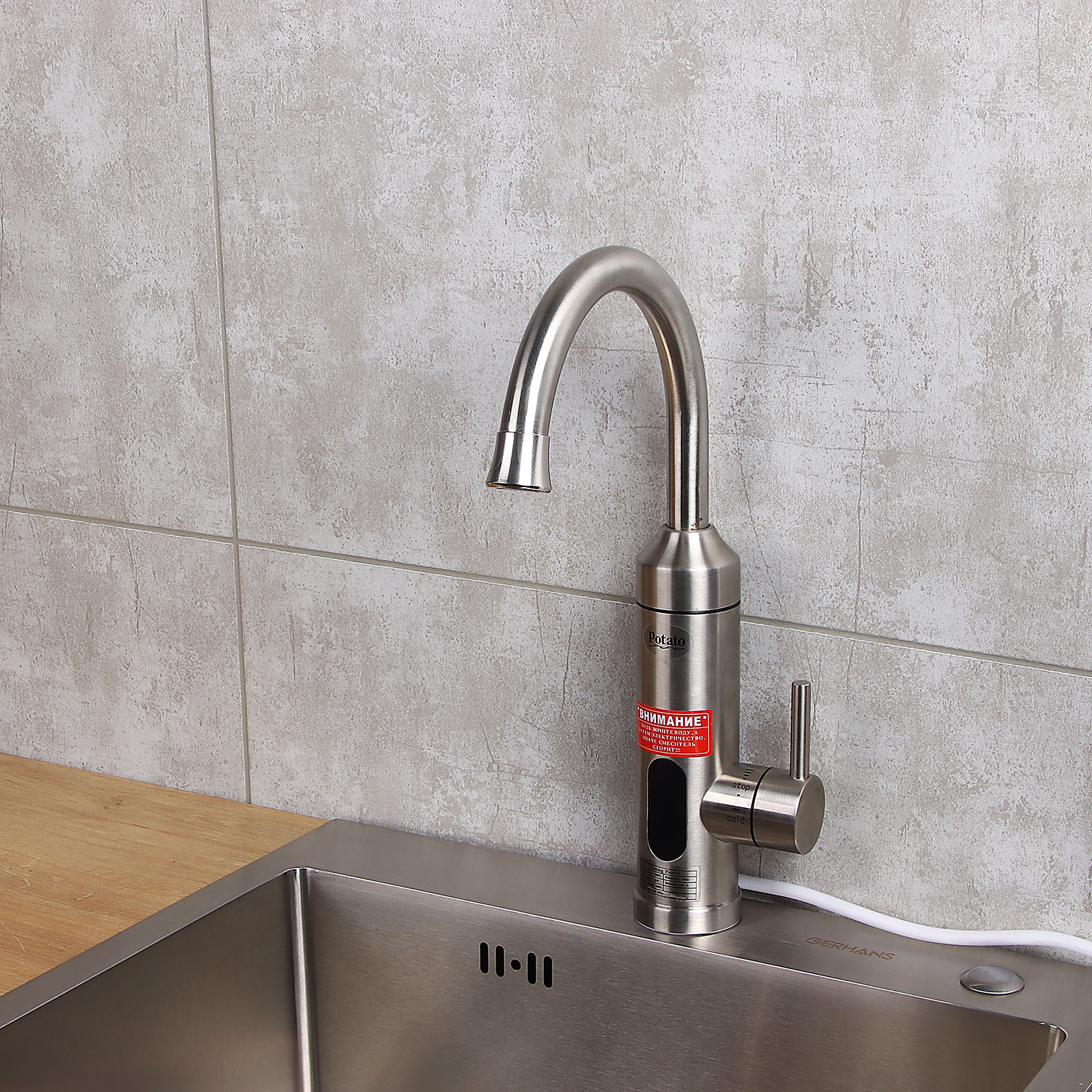 Смеситель для кухни Potato P0051 высокий излив с водонагревателем *1/10 Смеситель для кухни Potato P0051 высокий излив с водонагревателем *1/10
