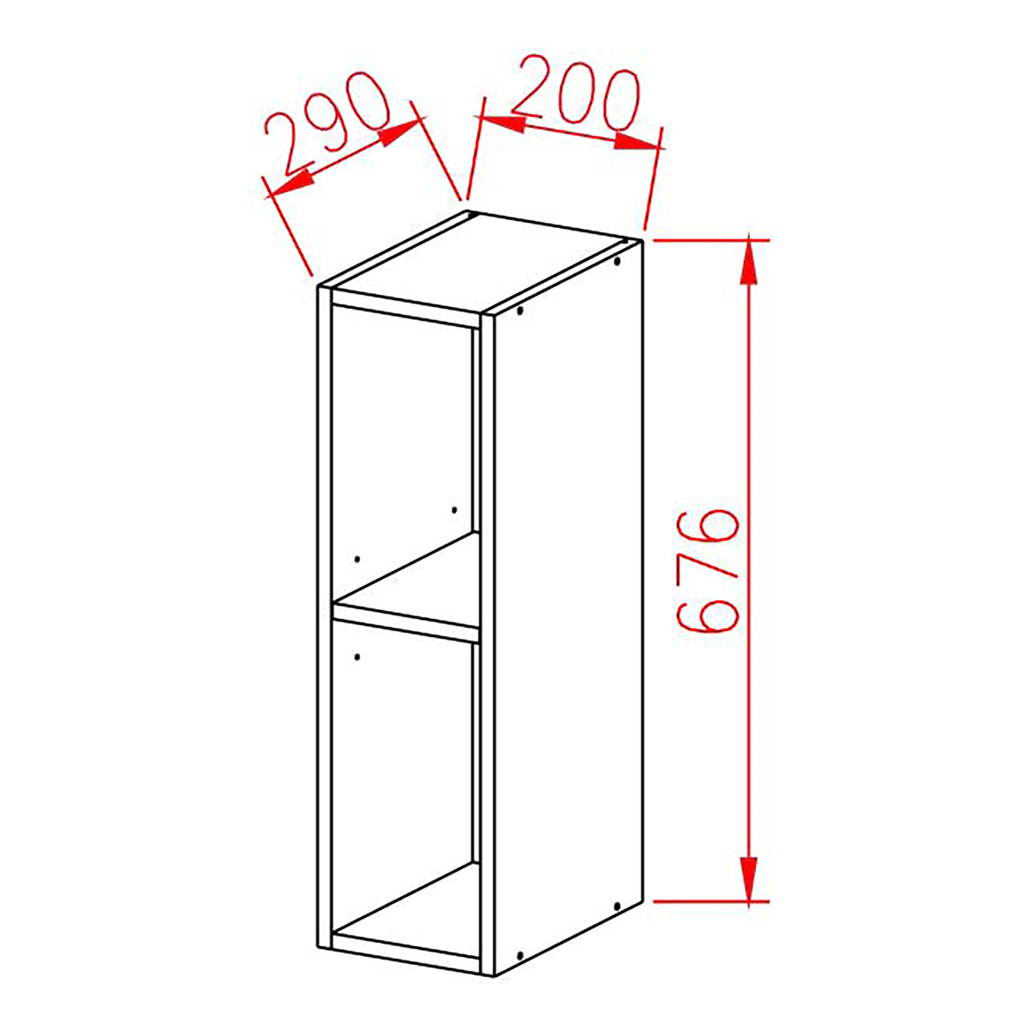 Шкаф навесной 200х676х290 мм BROZEX-WOOD Melissa, открытый, белый