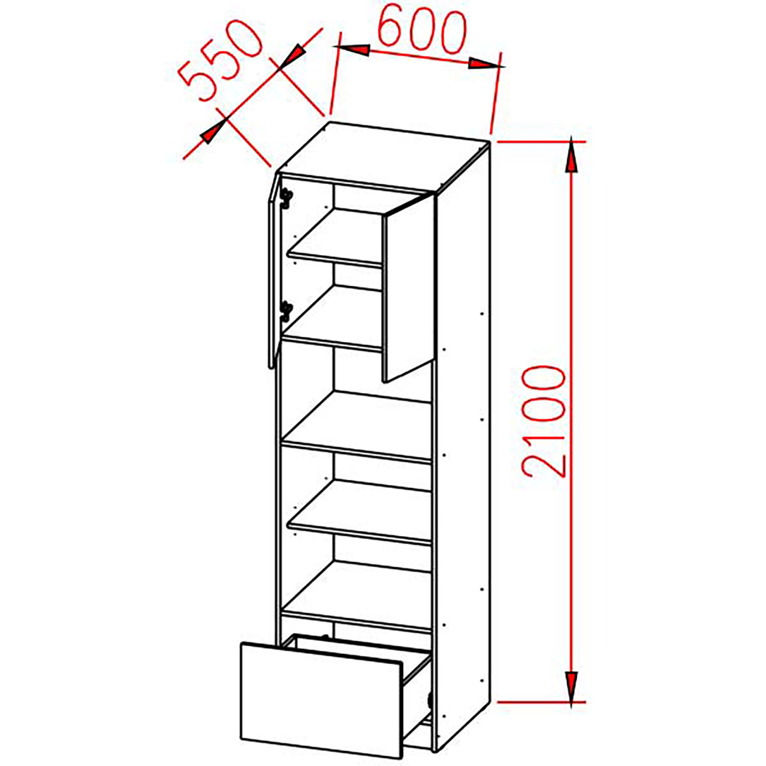 Пенал 600х2100х550 мм BROZEX-WOOD Melissa, для духового шкафа и СВЧ, белый / светло-бежевый