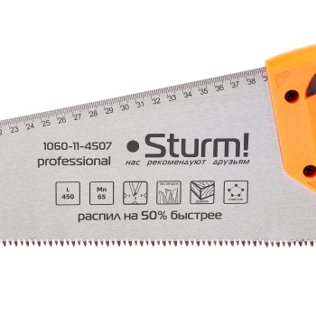 Ножовка по дереву 450мм STURM с карандашом 7-8 зуб.на дюйм,КАЛЕНЫЙ ЗУБ,3D (1060-11-4507) *1/6/36 Ножовка по дереву 450мм STURM с карандашом 7-8 зуб.на дюйм,КАЛЕНЫЙ ЗУБ,3D (1060-11-4507) *1/6/36