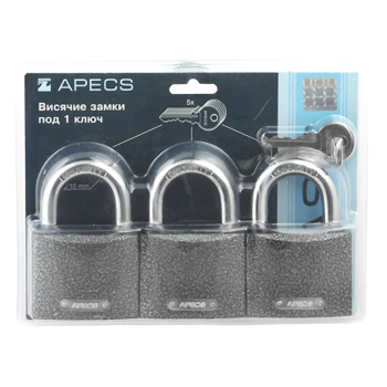 Замок навесной Апекс МАСТЕР-СИСТЕМА PD-01-63 (КОМПЛЕКТ 3 замка+5кл) Блистер *1/3/12