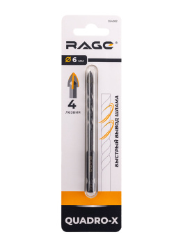 Сверло по стеклу/керамике  6,0мм (1шт) Quadro-X спиральное HEX 4 грани арт.554082 RAGE *10