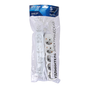 Удлинитель 5 розеток 3м сз ПВС 3*0,75мм2 10А мощ.нагр 2200Вт СТАРТ 5*3-Z *120