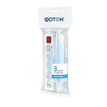 Удлинитель 5 розеток 3м с/з выкл ПВС 3*1мм2 16А мощ.нагр 4000Вт 16-35ЕS Фотон 21208 *1/20