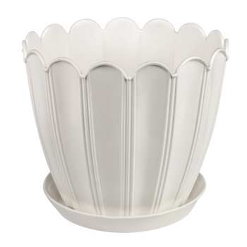 Кашпо пластм. "Хризантема" 1,0л d верха 130мм h115м с поддоном Белое КХ 1 Б (Екатеринбург)  *1/100