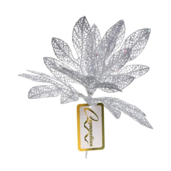 Ветка декоративная "Сказочный листопад" 25 см, Серебро