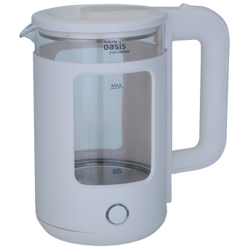 Чайник электрический стекло 2,0л 1800Вт Oasis K-17GPW белый, автооткл, двойные стенки *1/12