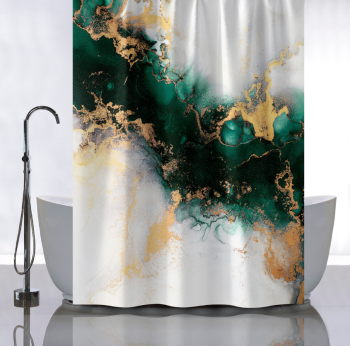 Штора  для ванной "Санакс" п/эстер 180*180см "Зеленый мрамор с золотом"  без колец 01-112 *1/24