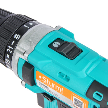 Дрель-шуруповерт 18В 2скор.0-400/0-1500об/м 30Нм 2Ач 1ч 2аккум LI-ION1BatterySystem СD3618 STURM*1/5