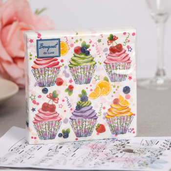 Салфетки бумажные  25шт 24х24см Bouquet de Luxe Сладкие пирожные 3сл *15