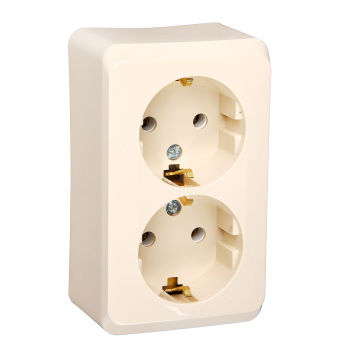 Розетка "Этюд" ОП 2-мест. кремовая евро с з/к РА16-007 *10/16
