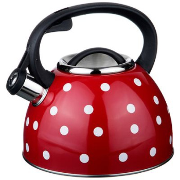 Чайник нерж. 2,5л со свистком Красный "Горошек", индукц. дно (907-072)