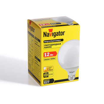 Лампа светодиодная Navigator, Е27, шар G95, 12 Вт, 1000 Лм, 2700 К, теплый белый