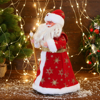 Дед Мороз "Красная шуба, с посохом" 39 см, двигается, красный 1111419