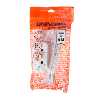 Удлинитель 2 розетки 5м б/з ШВВП 2*0,75мм2 6А мощ.нагр 1300Вт Универсал У6-011 1/55