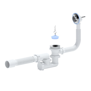 Обвязка в ванну с пластиковым выпуском и переливом, с гибкой трубой 40x50 АНИ C6155 *130