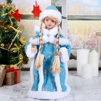 Снегурочка "Голубая шубка, с посошком" двигается, 40 см 3555394