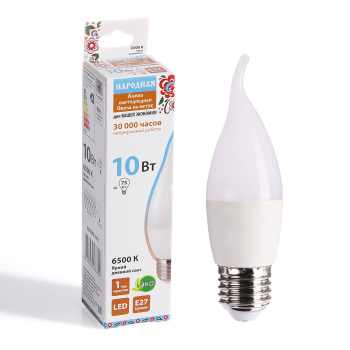 Лампа светодиодная TDM Народная, Е27, свеча на ветру WFC37, 10 Вт, 800 Лм, холодный белый свет