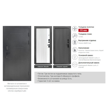 Дверь входная Форпост Монблан, 2050х860х95 мм, правая, эмалит серый