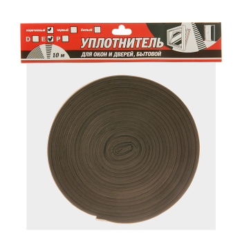 Уплотнитель 10 м TYTAN, 9х4 мм, для окон и дверей, профиль E, коричневый