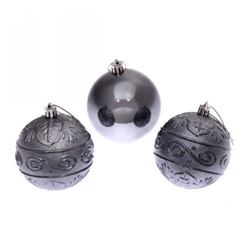 Новогодние шары 8 см (набор 3 шт) "Микс фактур", графит