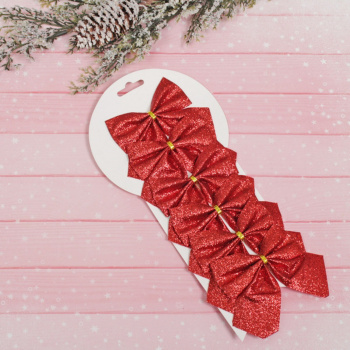Набор бантов на елку «Зимнее очарование», 8.5х9 cм, 6 шт., красный
